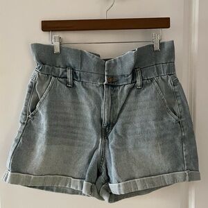 High-Waisted Blue Denim Paper bag Shorts